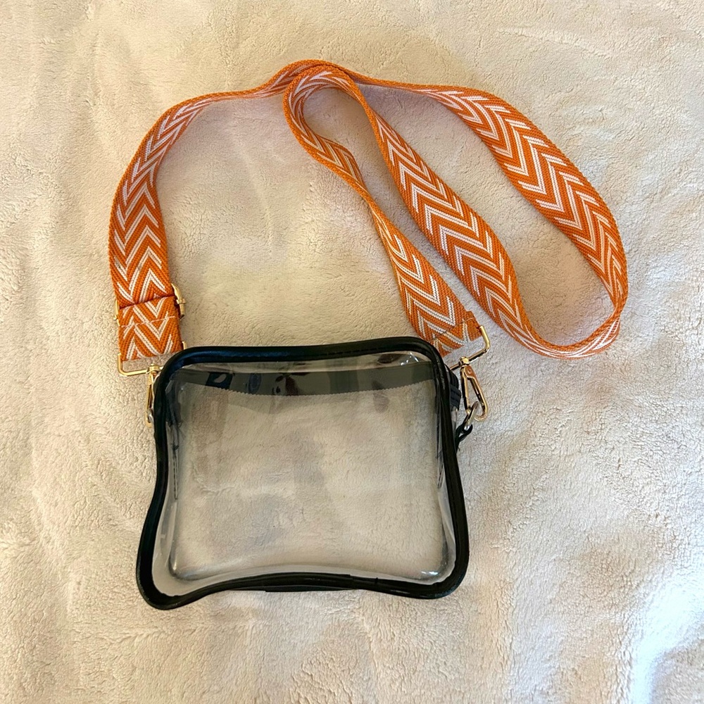 Clear Crossbody Bag with Orange Strap